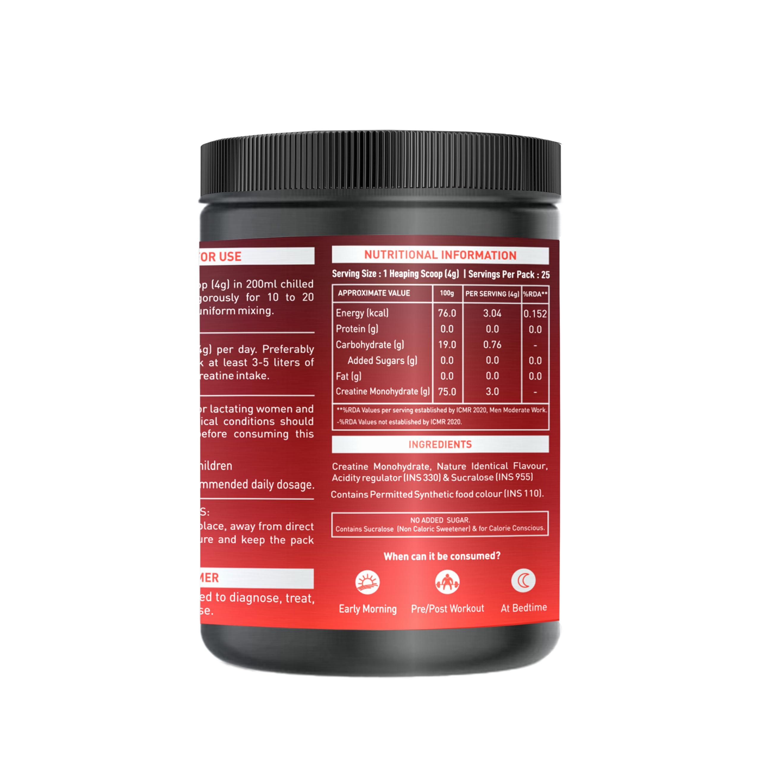 NAKPRO NAKPRO Micronised Creatine Monohydrate Powder 100g, Tangy Orange | 3g Creatine/Serving | Trustified Certified | Rapid Absorption Pre/Post Workout Supplement for Muscle Repair & Recovery