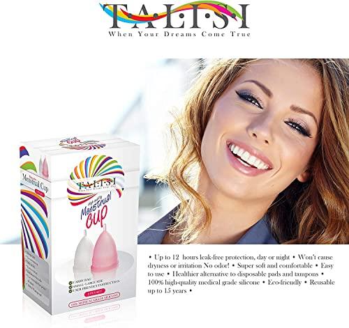 Talisi Menstrual Cup Reusable Menstrual Cups Set of 2 Large & Small Soft Cups Period Cup Feminine Hygiene Products Alternative Period Protection to a Tampons and Feminine Pads Cup Menstrual