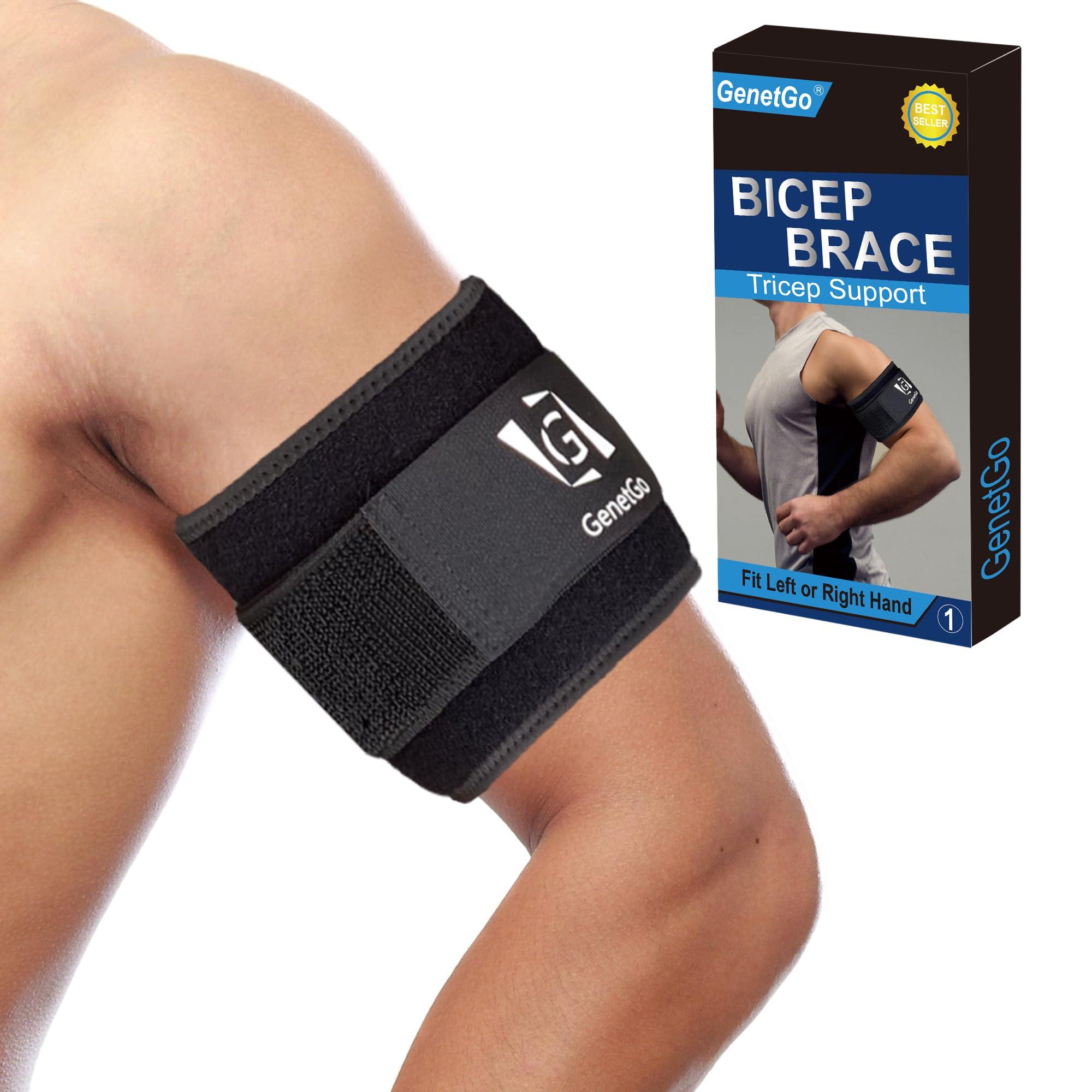GenetGo Bicep & Tricep Tendonitis Brace Compression Sleeve - Pain Relief for Bicep and Tricep Muscle Strains, Upper Arm Support (L/XL Width-4\")