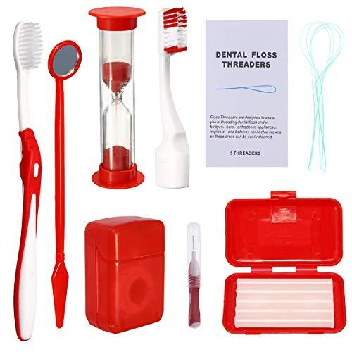 Ceonam Braces Cleaning Kit for Teeth , Portable Orthodontic Toothbrush Kit Oral Care Dental Travel Kit - Interdental Brush Dental Wax Dental Floss Toothbrush Box (Red)