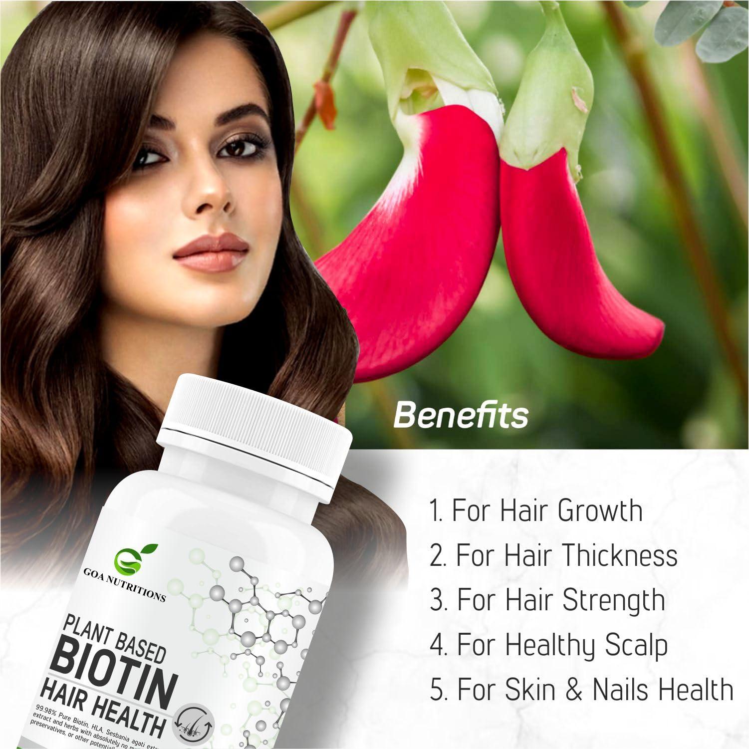 GOA NUTRITIONS GOA NUTRITIONS Biotin Tablets For Hair Growth With Vitamins E, C Plus 10000mcg Sesbania Supplements Advanced DHT Blocker Dandruff, Hair fall Control Supplement For Men & Women-60 Tablet (Pack 1)