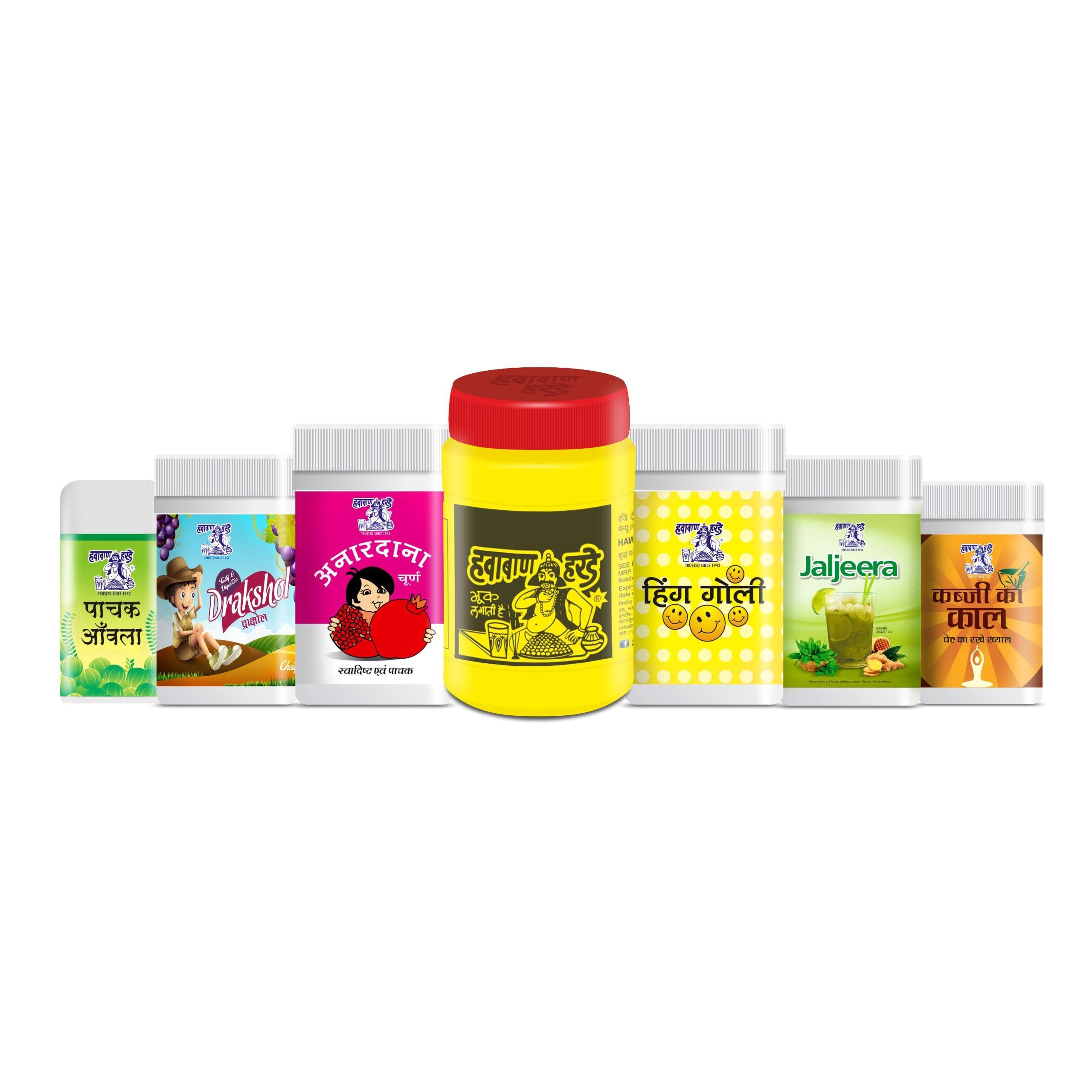 Hawaban Harde Hawaban Harde, Hing Goli, Anardana Churna, Pachak Amla, Drakshol, Jaljeera Strong, Kabji ka Mahakal (Combo Pack of 7)