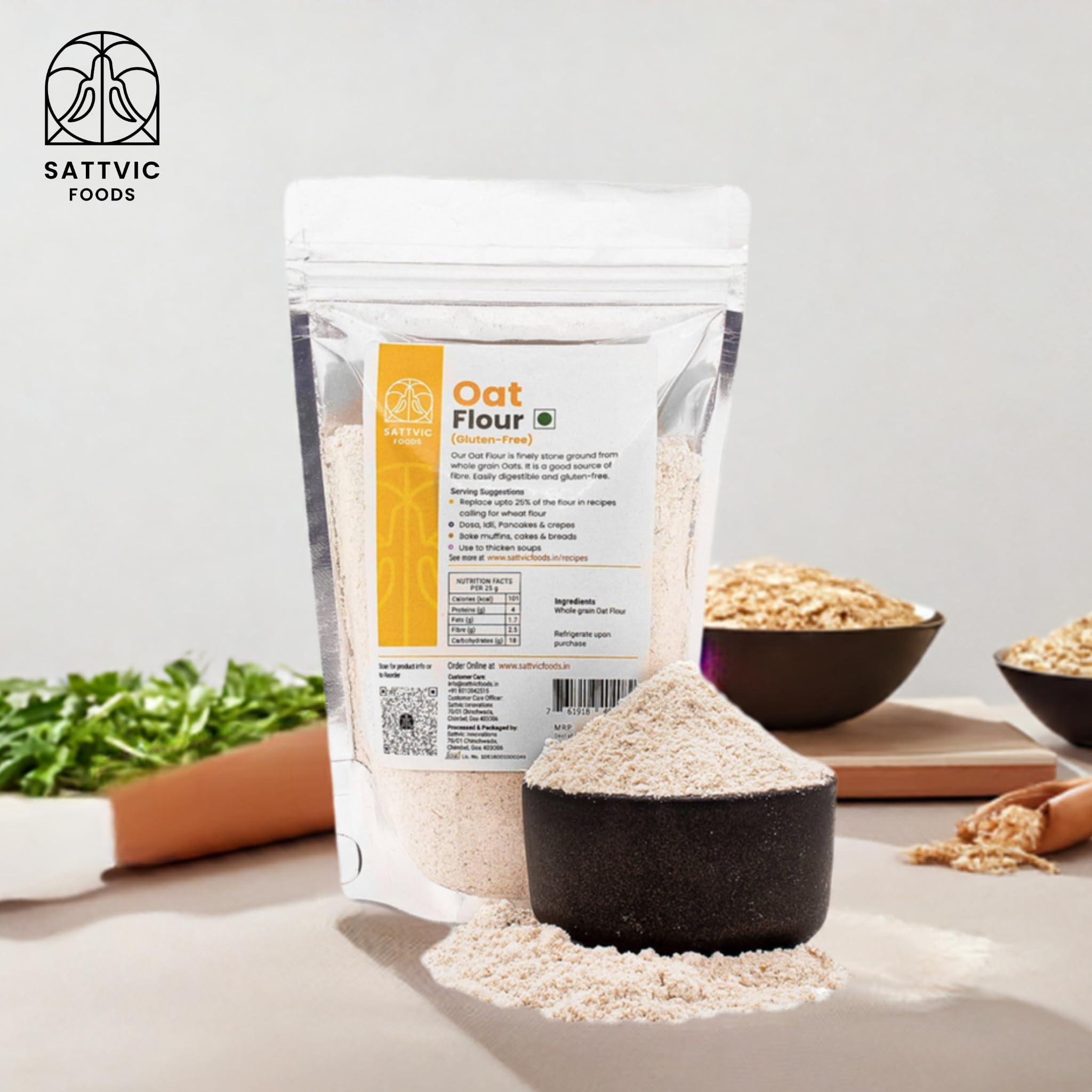 Sattvic Foods Sattvic Foods Oat Flour/Atta (1.5 kg) Stone Ground from Whole Grain Oats, Gluten-Free Low GI Superfood, High in Protein & Fibre | Use in Baking, Rotis, Chilla and Flour Blends