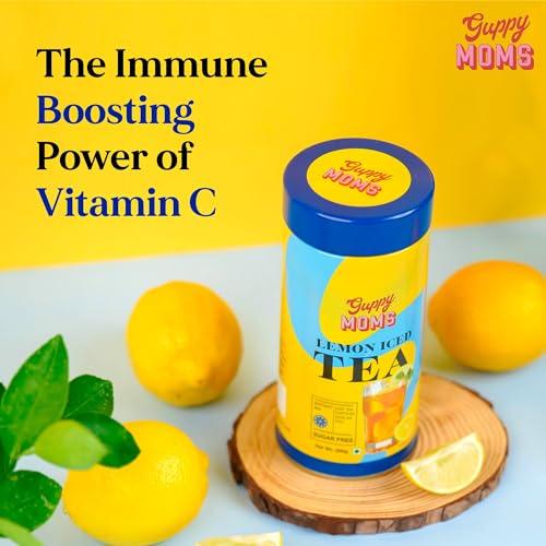 GUPPY MOM\'S GUPPY MOM\'S Lemon Iced Tea: Powdered Ice Tea, Sugar-Free Lemon Iced Tea With Vitamin C - Chai, 0.3 Kg