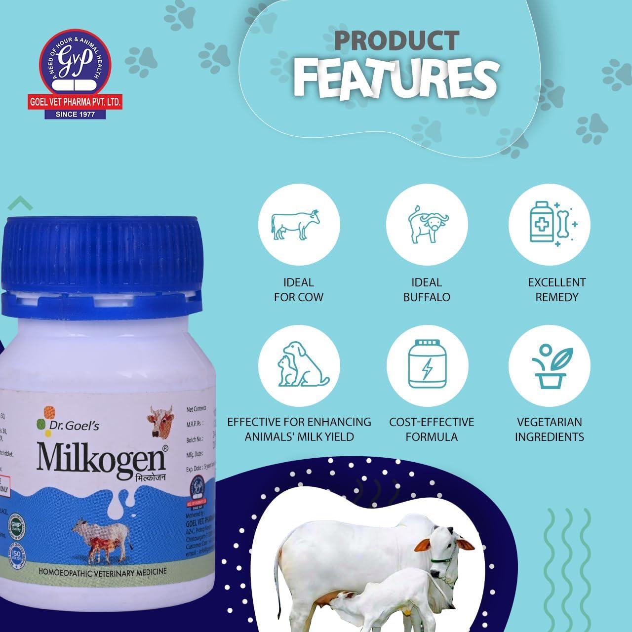 DR GOEL\'S DR GOEL\'S Milkogen for Cattle Homeopathic Remedy Tablets Increase Milk Yield May Enhance Milk Quantity