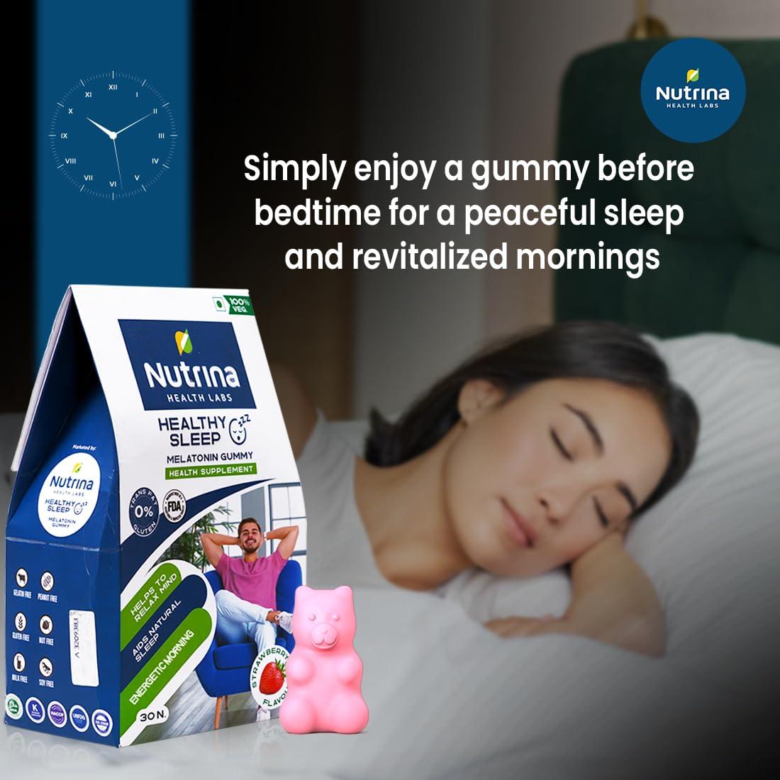 Nutrina - Health Labs Nutrina Health Labs Healthy Sleep Gummies for Better Sleep With 5mg Melatonin Non-Habit Forming, Helps in Nerve and Mind Relaxation| For Men and Women |30 Gummies (Pack of 1)