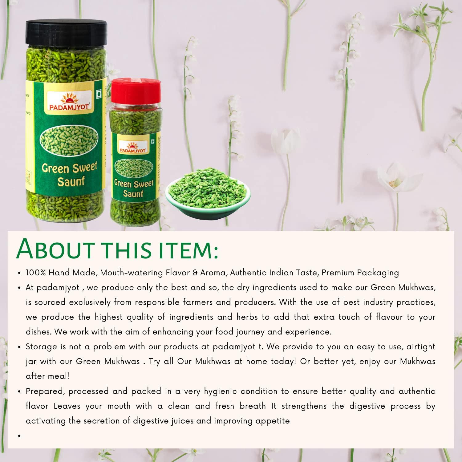 PADAMJYOT PADAMJYOT Green saunf | Sugar Coated Saunf | Green Sweet Saunf | Green Fennel Seeds | Peppermint Fennel Seeds | Sweet Fennel Seeds | Saunf mukhwas | Fennel Seeds Mouth Freshener | Post-Dinner Mouth Freshener | Sweet Cumin Seeds | Peppermint Fennel Se