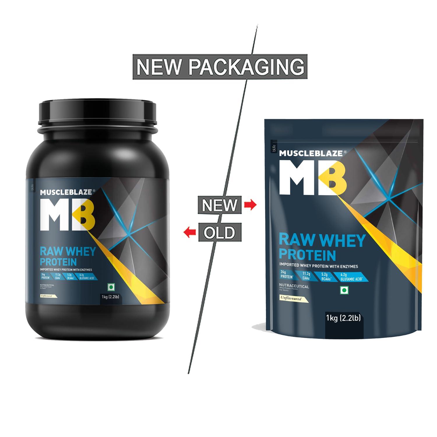 MuscleBlaze MuscleBlaze Raw Whey Protein Concentrate (Unflavoured, 1kg) | Light & Clean Protein | Easy to Digest