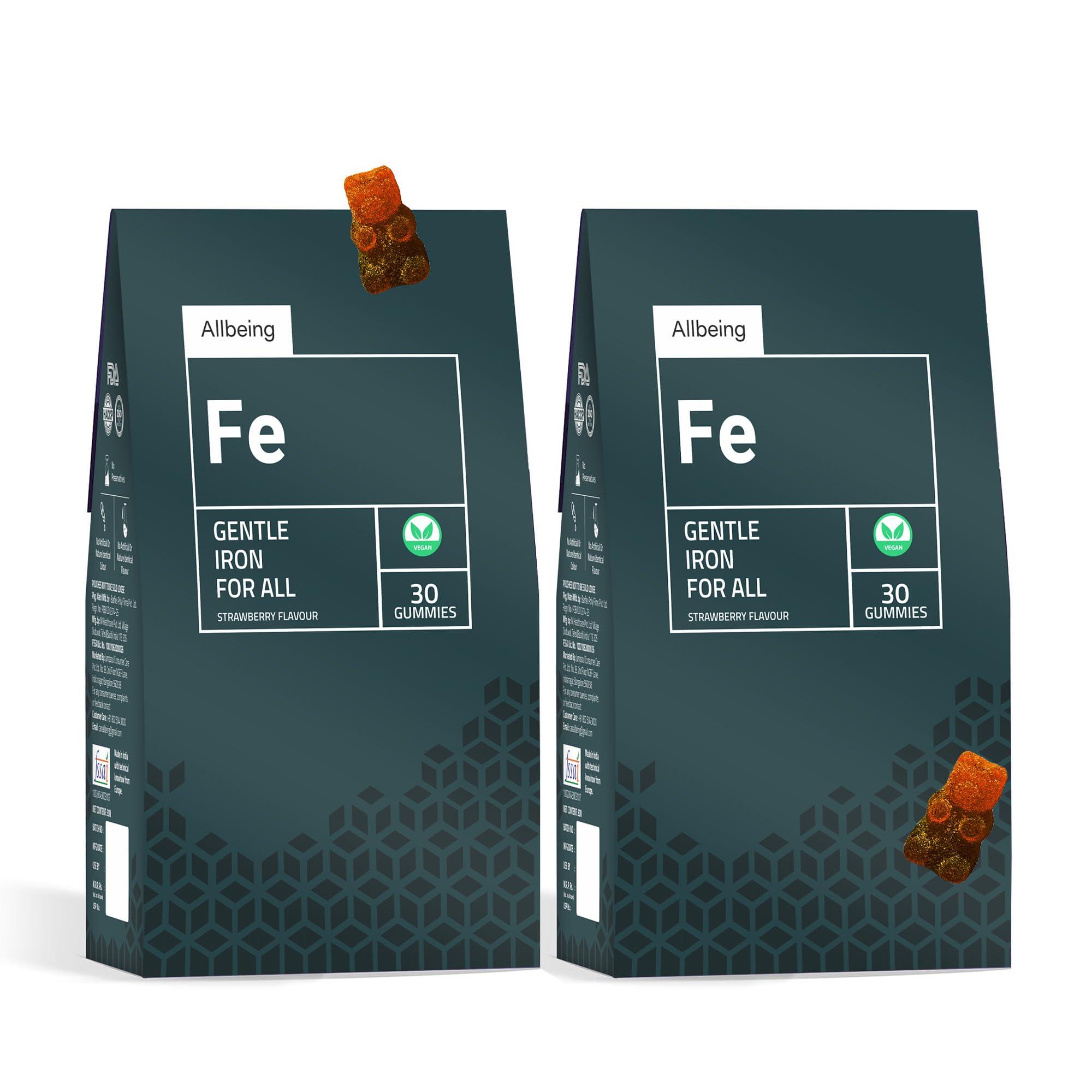 Allbeing Allbeing Iron Gummies, Good For Daily Use | Tasty Iron Supplement With No Side Effects, Highly Bioavailable, Reduces Excessive Hair Fall, Improves Physical And Mental Energy,Good For Men & Women |Helps In Healthy Pregnancy| - 60 Gummies (Pack Of 2)