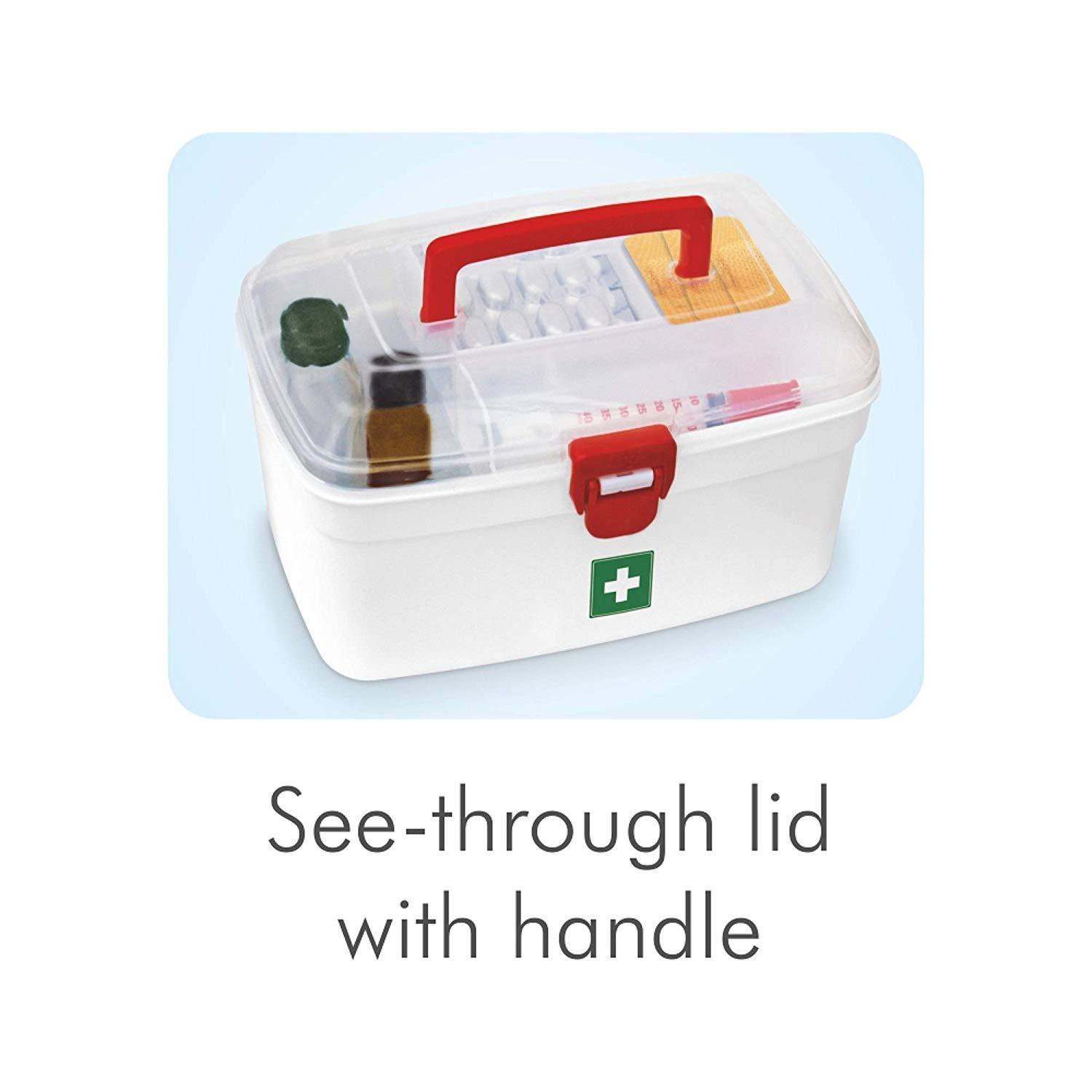 MYHEART MYHEART Plastic First Aid Kit Emergency Medicine Storage Box with Detachable Tray and Lid (Multicolour, Large).