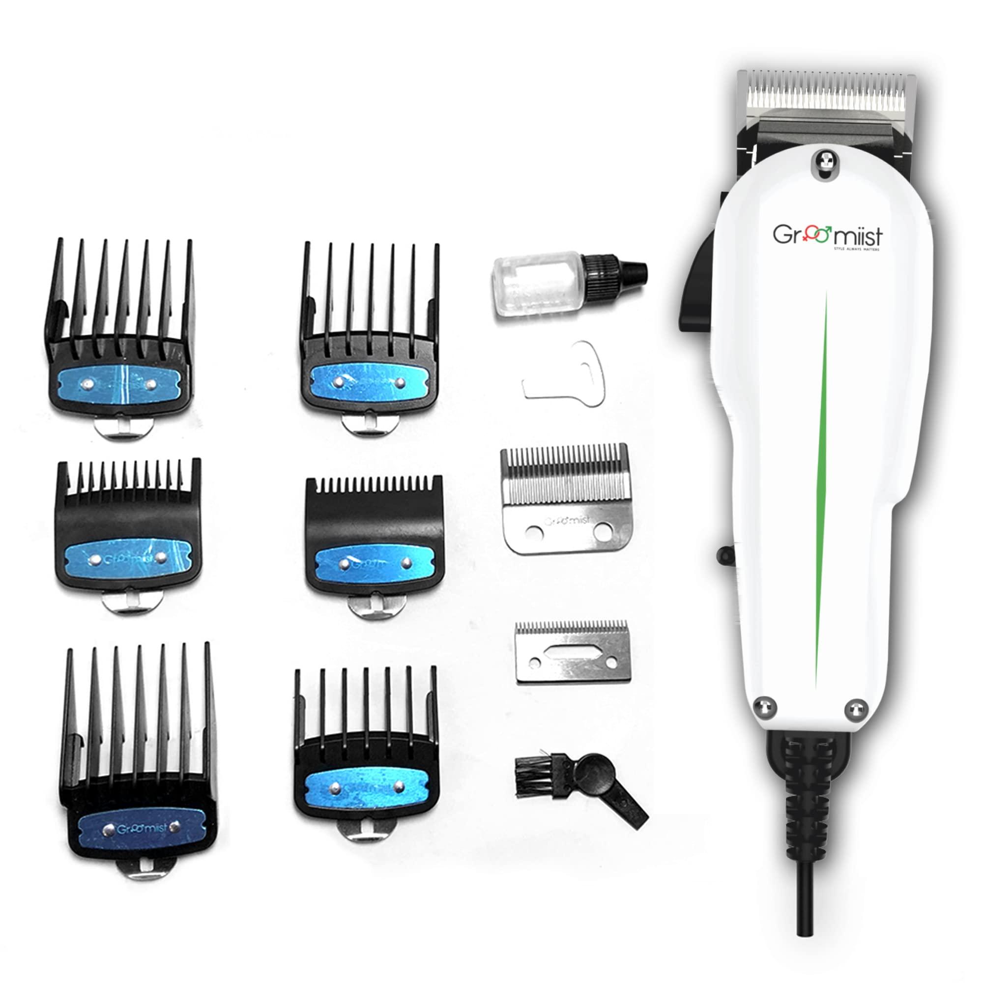 Groomiist Groomiist Professional Barber & Home Use Taper Hair Clipper Shaving Trimmer for Man | Beard Trimming Machines & Smooth Clean Cutting Shaver for Men | 3M Corded Power, 6 Premium Attachment Combs