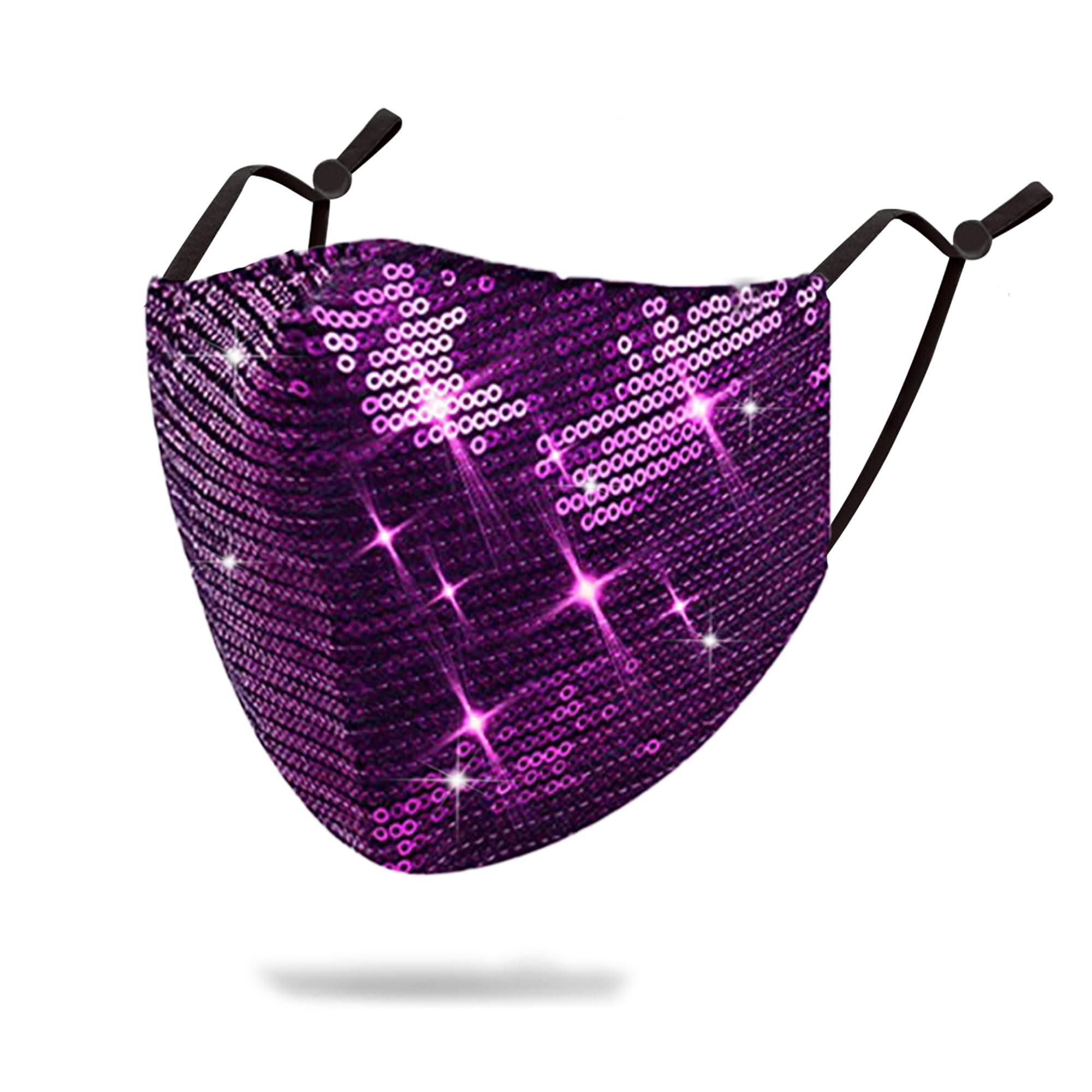 MLGDA Sparkly Sequins Mouth Masc Fashion Designer Glitter Cotton Face Cover With Adjustable Ear Loops Reusable Masquerade Party Nightclub Rave Festival Sequins Face Covering (Purple)