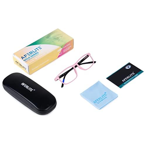 Aferlite Aferlite Gold Series Zero Power Unisex Rectangular Computer Glasses Blue Ray Cut Technology For Eye Protection Clear Vision (53 mm Medium) (Multicolor D)