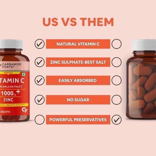 Carbamide Forte Carbamide Forte Natural Vitamin C Amla Extract 1000mg with Zinc for Immunity Boost & Skincare - 60 Veg Tablets