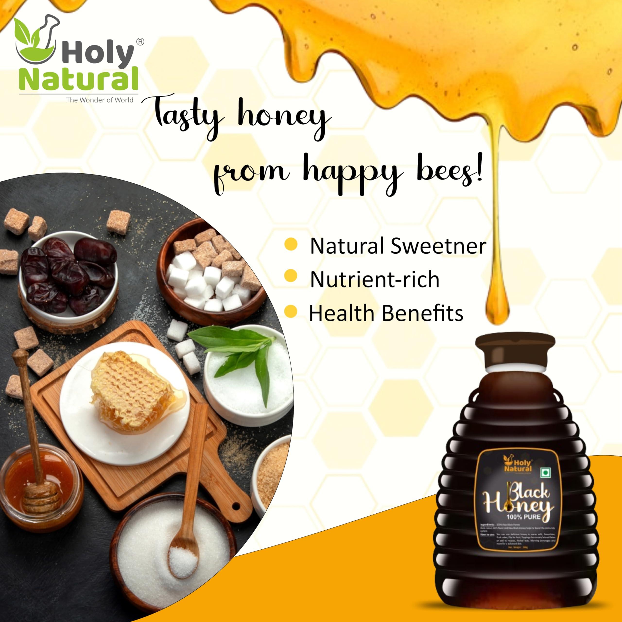 Holy Natural - The Wonder of World Holy Natural Black Honey (500 gm) | Pure & Natural | No Added Sugar & Color | Energy & Immunity Booster