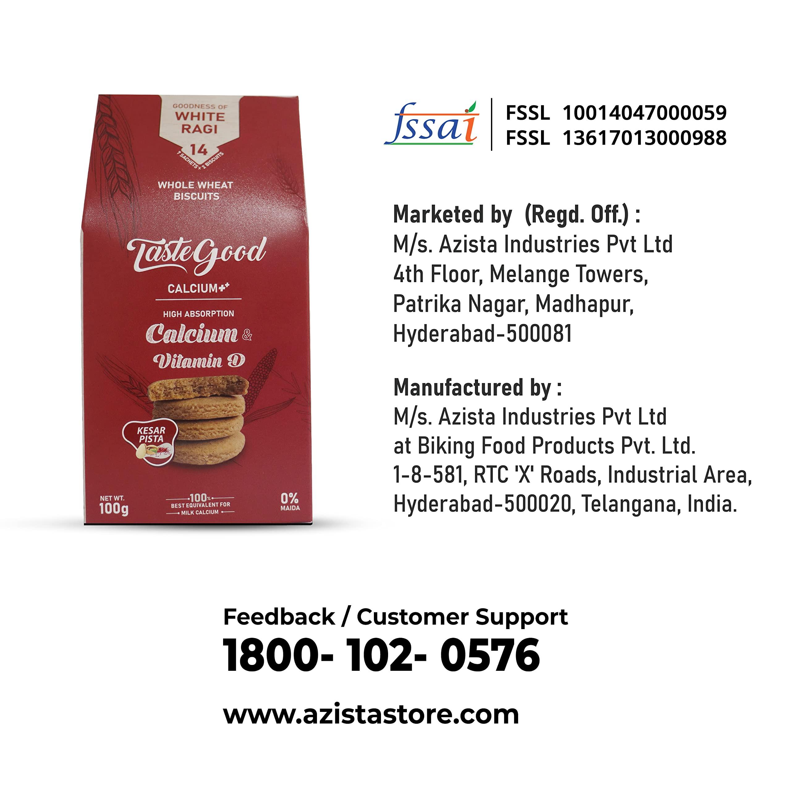 AZISTA INDUSTRIES PRIVATE LIMITED Taste Good Calcium & Vitamin D Biscuits For Strong Bones With Goodness of White Ragi & Whole Wheat Flour| Milk Based High Fiber Cookies (Pack of 8)