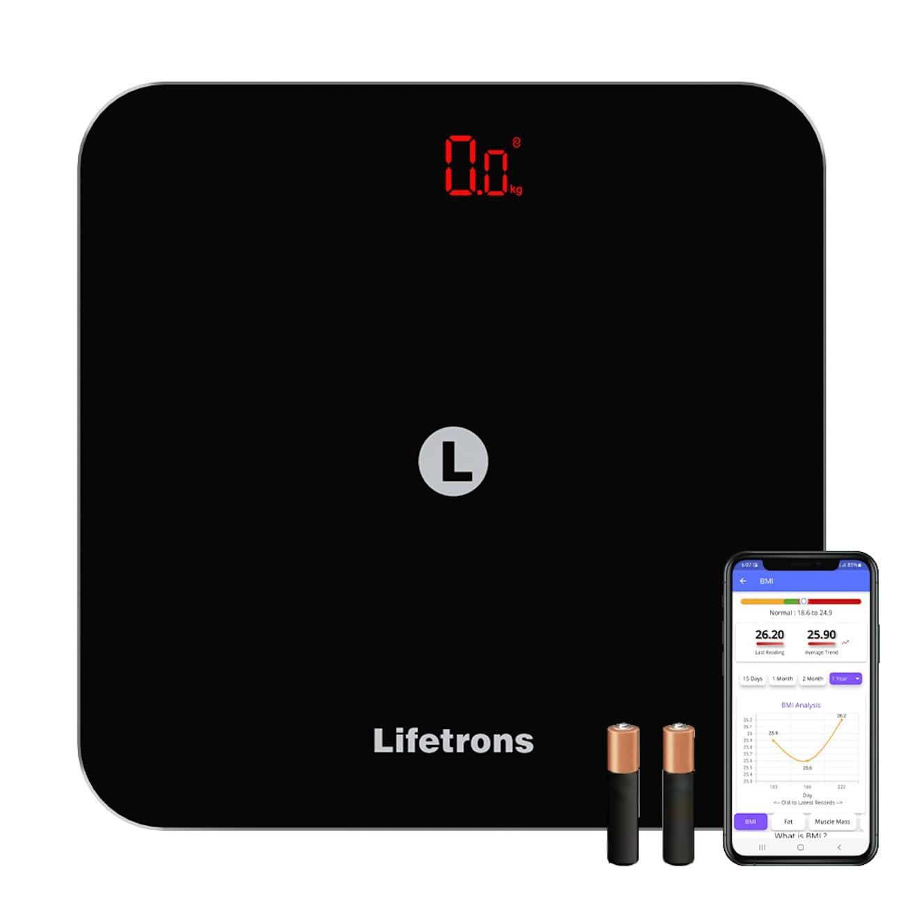 Lifetrons Thin Plus Bluetooth Digital Weight Machine Accurate Weight Measuring Scale for Home Use Portable & Compact Weighing Machine Suitable for Adults and Kids Free Lifetrons App - Black