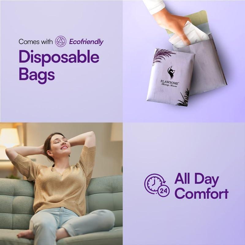 Flawsome Flawsome 100% Organic Sanitary Pads | High Absorption | Cotton Sanitary Pads| With Paper Disposal Pouches | Soft and Rash Free | Toxin-Free | Size - L | Pack of 30