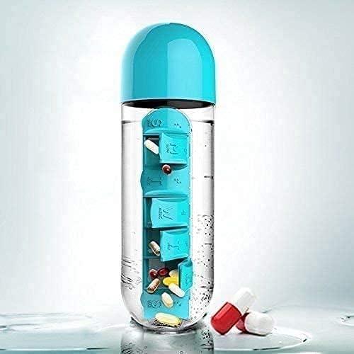 PARVY PARVY Water Bottle With Tablets Storage, Tablet Water Bottle, Pill Box Organizer with Water Bottle, Medicine Storage Box and Water Bottle Combination for Outdoor, Gym, Travel(1 Pcs/Multicolor)
