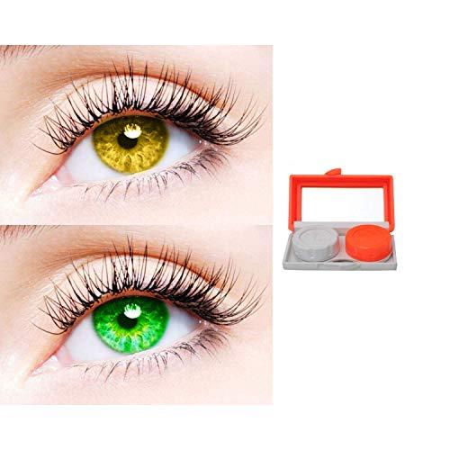 EYCOG 2 Pair Monthly Colored Contact Lenses Zero Power With 1 Lens Travel Kit (Hazel-Green)