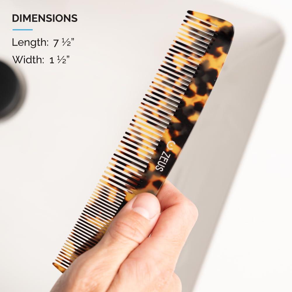 ZEUS ZEUS 7.5\" Saw-Cut Handmade 2-in-1 Beard & Mustache Comb, Tortoiseshell