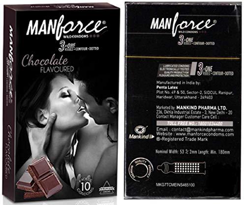 Manforce MANFORCE CHOCOLATE FLAVORED CONDOM FOR MEN, RIBBED-CONTOUR-DOTTED 3 IN ONE, SET OF 2 (2 * 10S) 20S