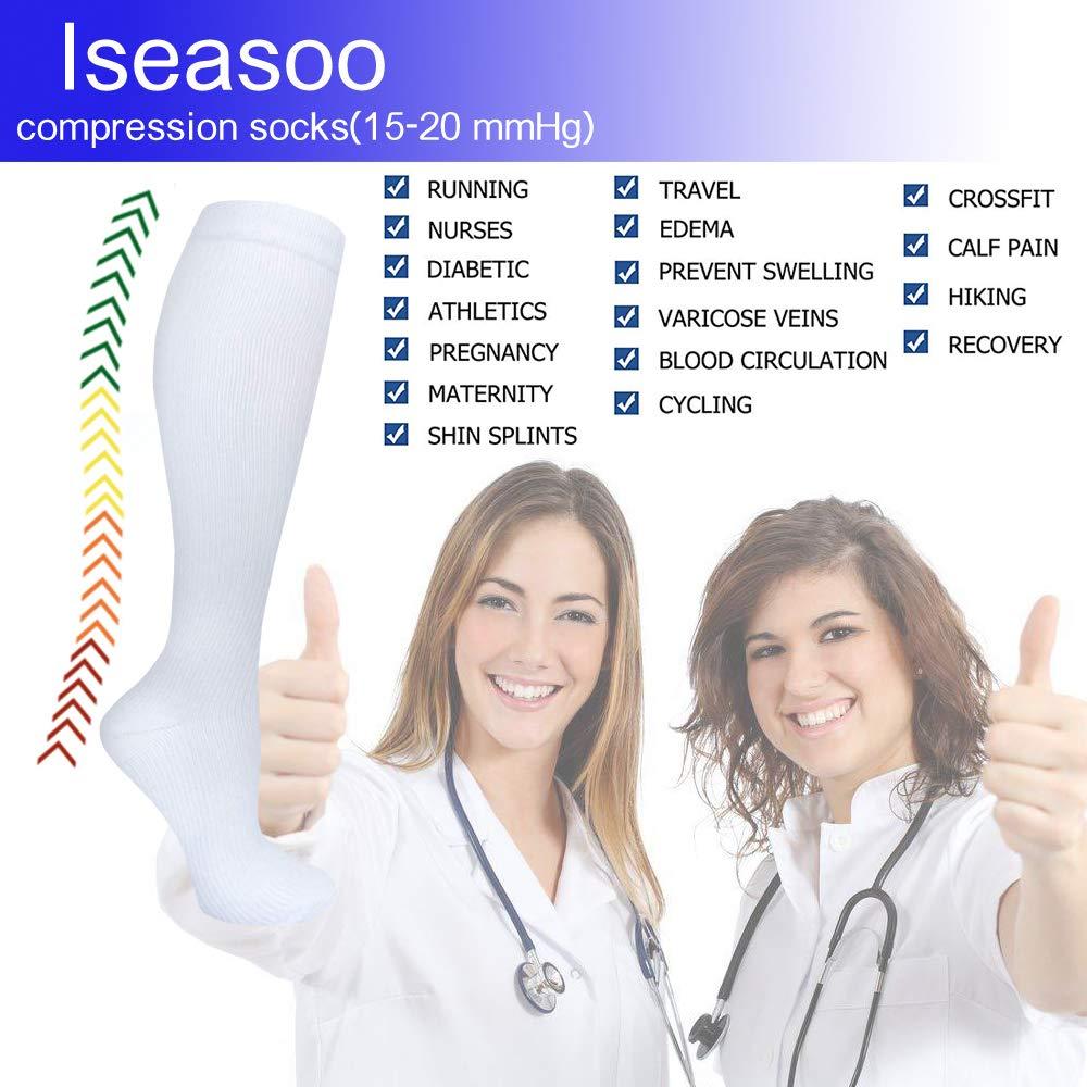 Iseasoo Compression Socks For Men & Women Circulation-Best For Medical Running Hiking Cycling 15-20 mmHg(S/M)