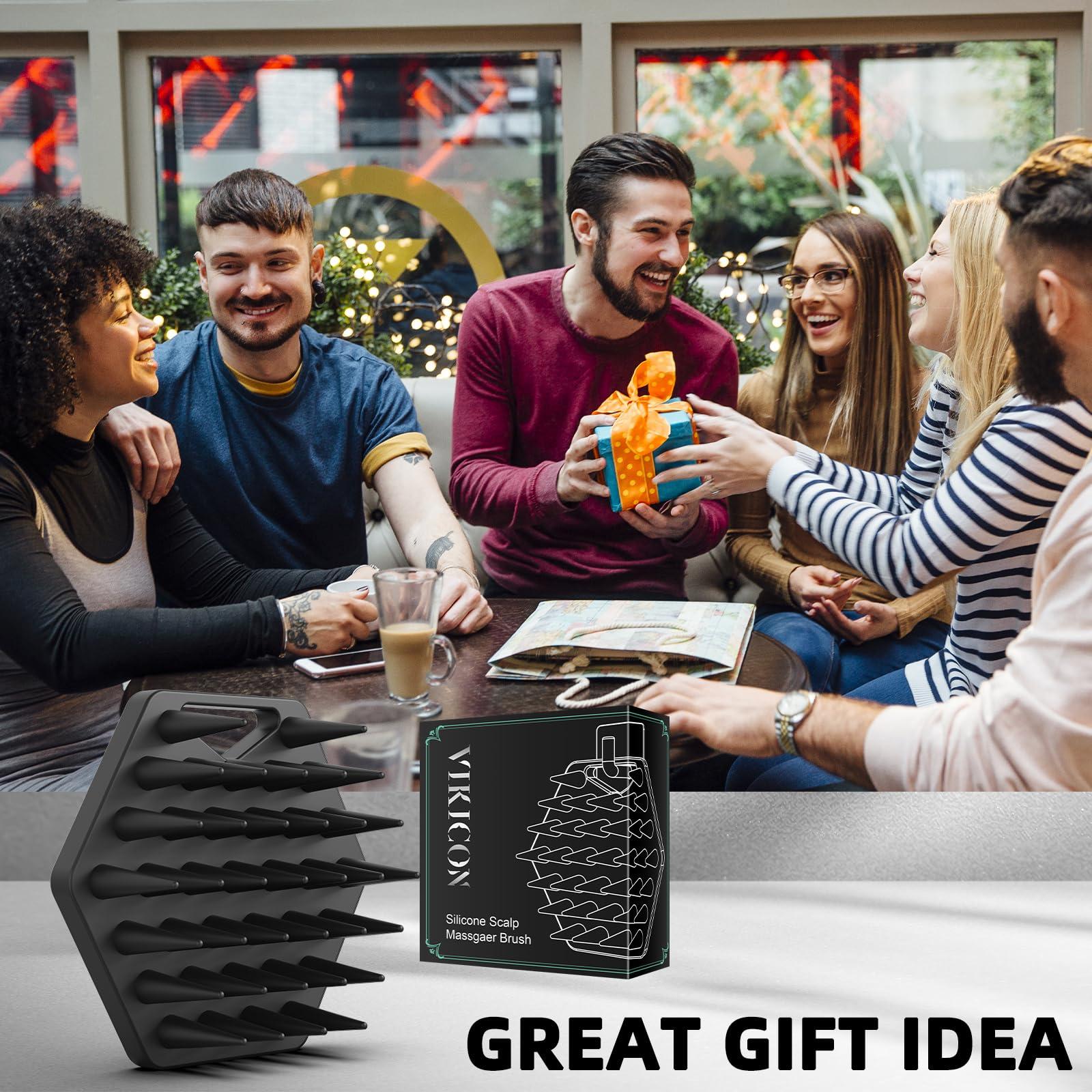 VIKICON VIKICON Hair Scalp Massager Shampoo Brush w/Hook, Silicone Head Care Scrubber and Exfoliator for Promoting Beard/Hair Growth & Dandruff Removal, Soft Scrub Massage Tool for Relaxation, Gifts for Men