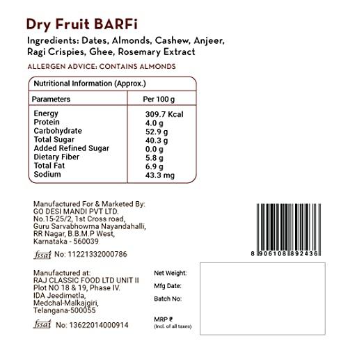 GO DESi GO DESi Dry Fruits Barfi | 10 Individually Wrapped Barfis | Sweets Indian Mithai