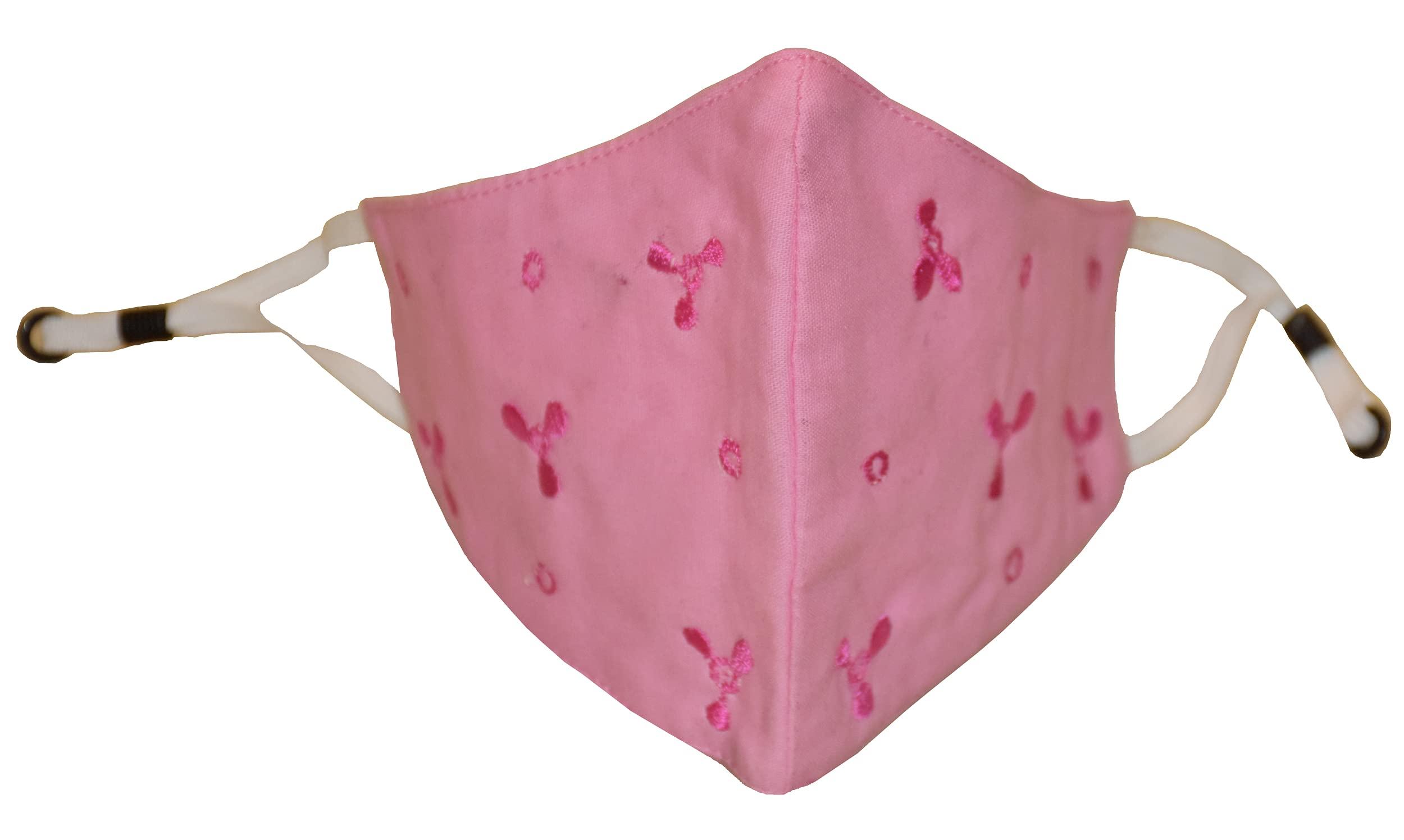 Kheyali Boutique Kheyali Boutique Pure Cotton Hand Embroidered Washable Reusable Anti Pollutant 3 Ply Face Mask(Light Blue,Pink,Blue Pack of 2)