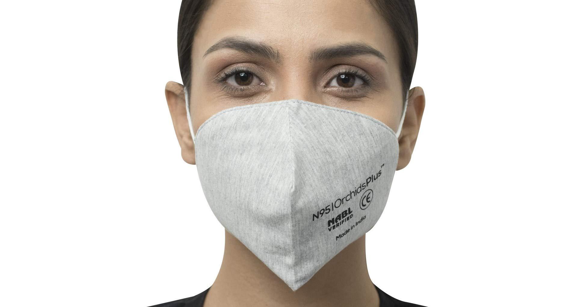 OrchidsPlus OrchidsPlus N-95 Face Mask | 3 Layer (2 Layer 100% Cotton, 1 Layer Melt Blown Filter) | Reusable | High Filtration Efficiency (Pack of 10, Grey)