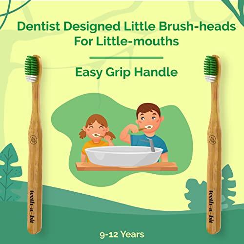 teeth-a-bit teeth-a-bit The Pledge Bamboo Toothbrush Kids (9-12 Years) Hefty Handle with Gum Sensitive Soft Bristles Pack of 2 (Forest Green)
