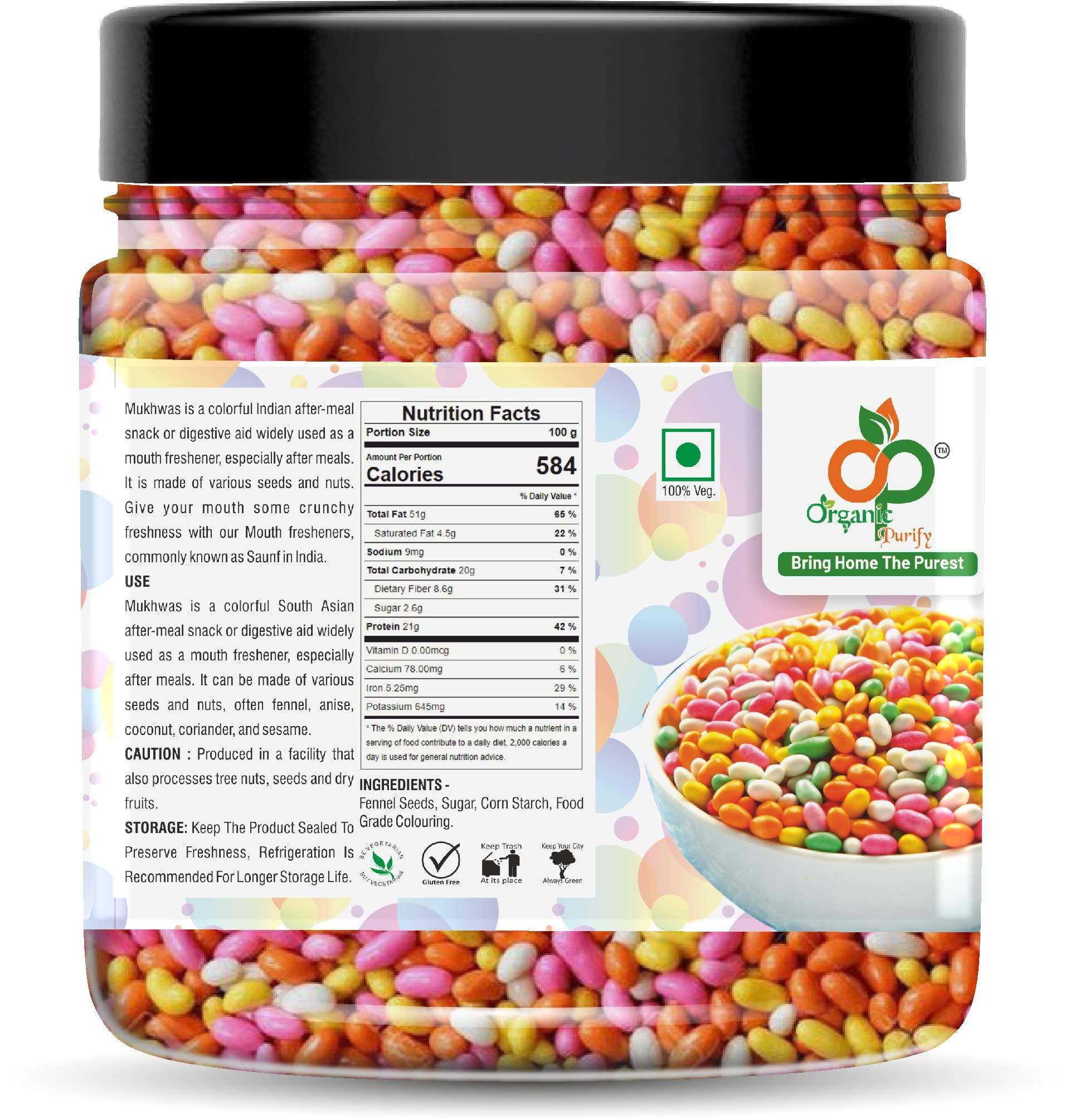 ORGANIC PURIFY Organic Purify Sugar Coated Fennel Seeds/Fennel Candy/Sugar Coated Saunf, Mouth Freshner Jar Pack 400g