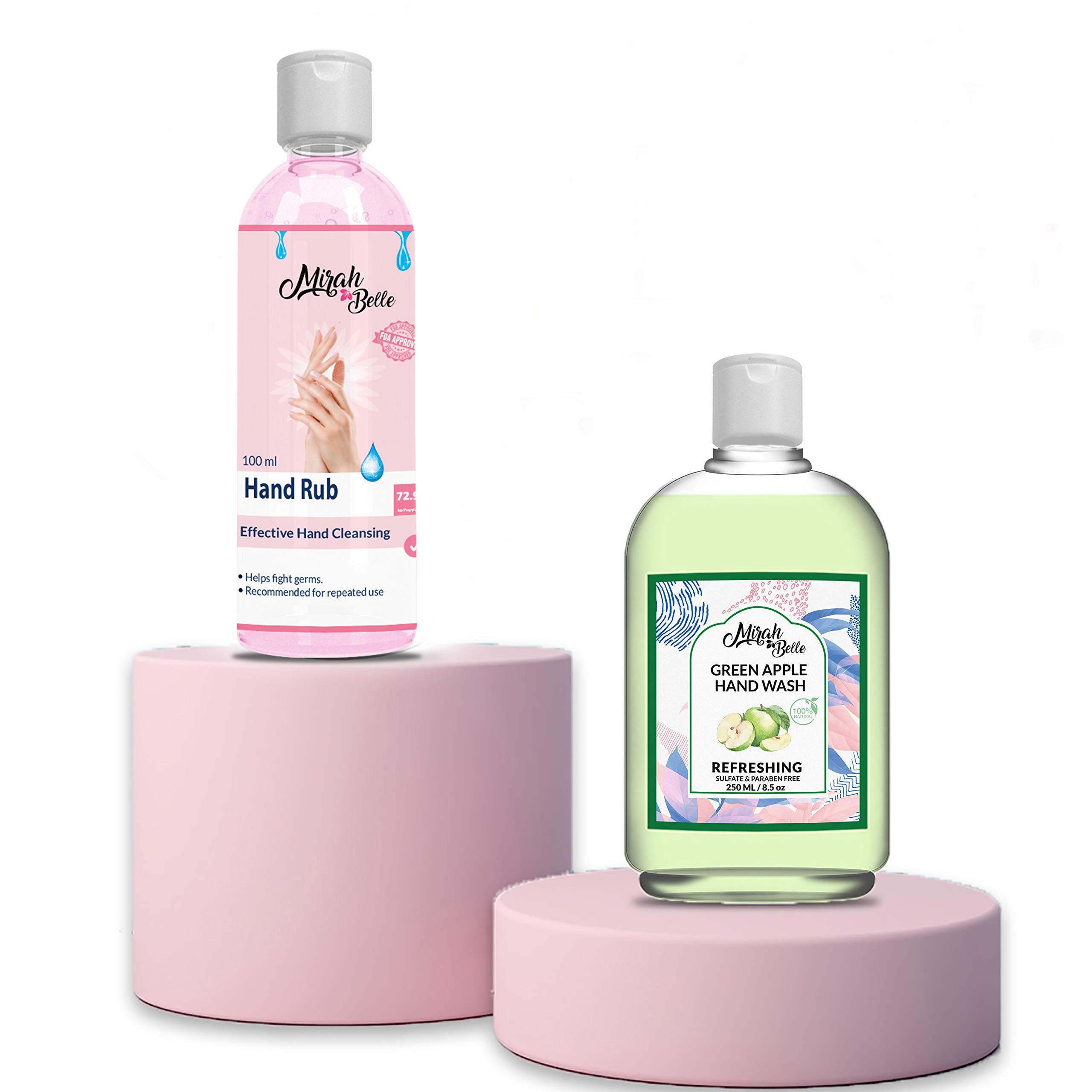 Mirah Belle Mirah Belle - Green Apple Hand Sanitizer & Hand Wash (Combo) - BUY 2, GET 10 MASKS FREE - 100 ML and 250 ML - FDA Approved - Best for Men, Women and Children - Sulfate and Paraben Free Pack