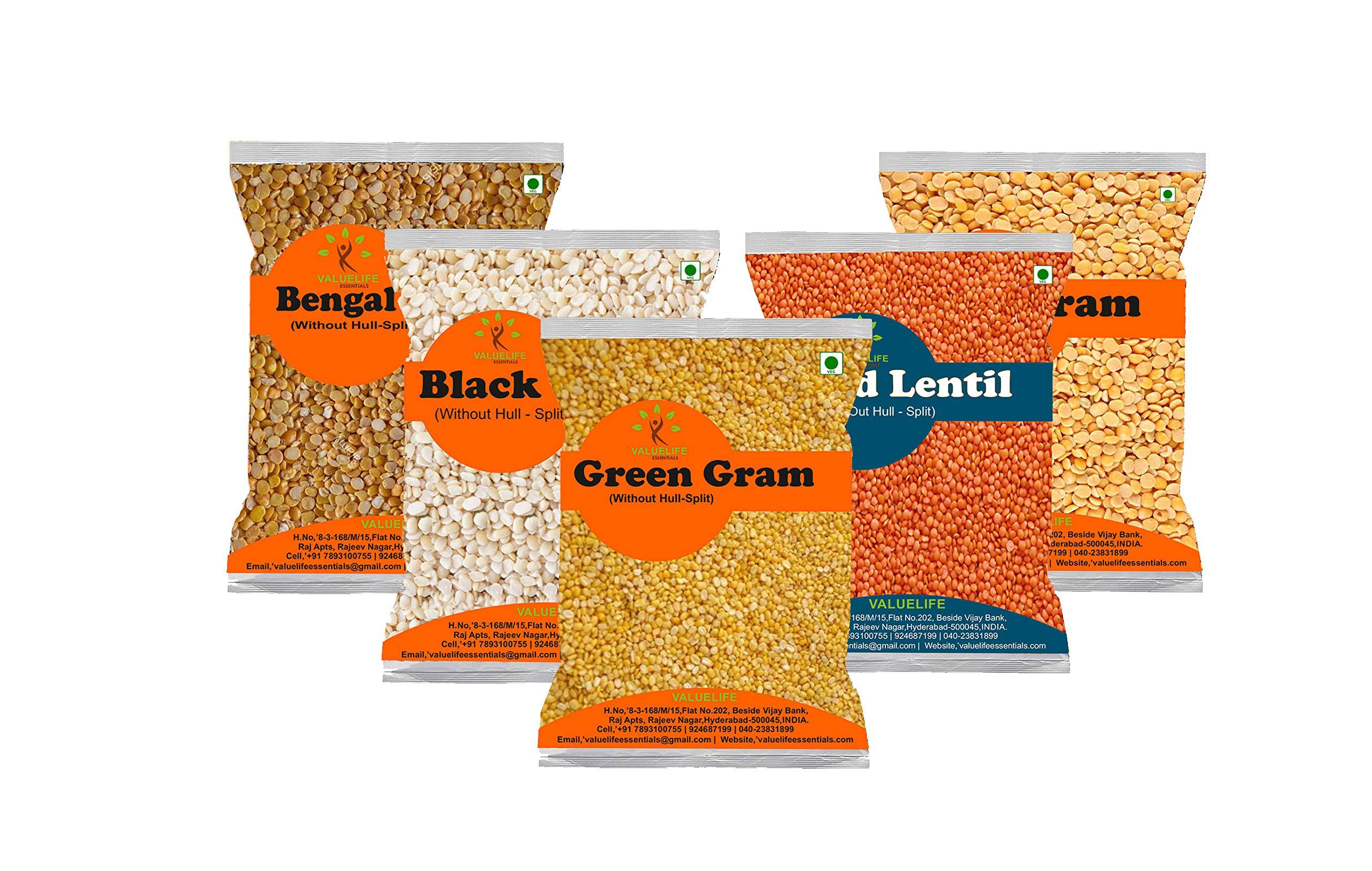 Value Life Valuelife Combo Dal Products 4990g - Toor Dal 1kg - Urad dal Whole (White) 1kg - Chana Dal 1kg - Moong Dal (Yellow) 1kg - Masoor Dal 1kg
