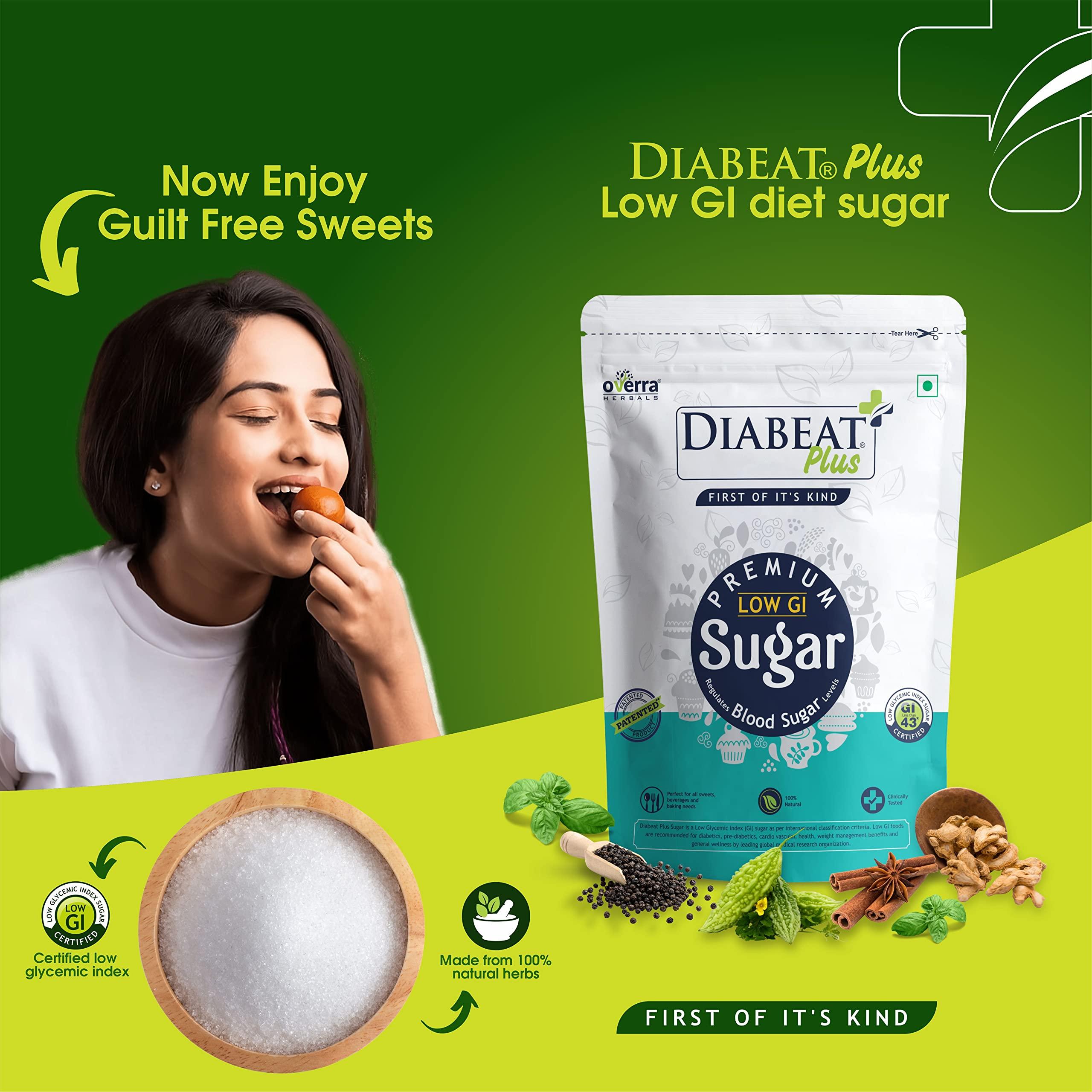 OVERRA HERBALS Overra Herbals Diabeat Plus Diabetic Friendly Herbal Cane Sugar - Free from Chemical Artificial Sweeteners  Natural Substitute Without Side Effects  Very Safe, Gluten Free Low Glycemic Index (GI)  500 g Zipper Lock Pouch (Pack of 1)