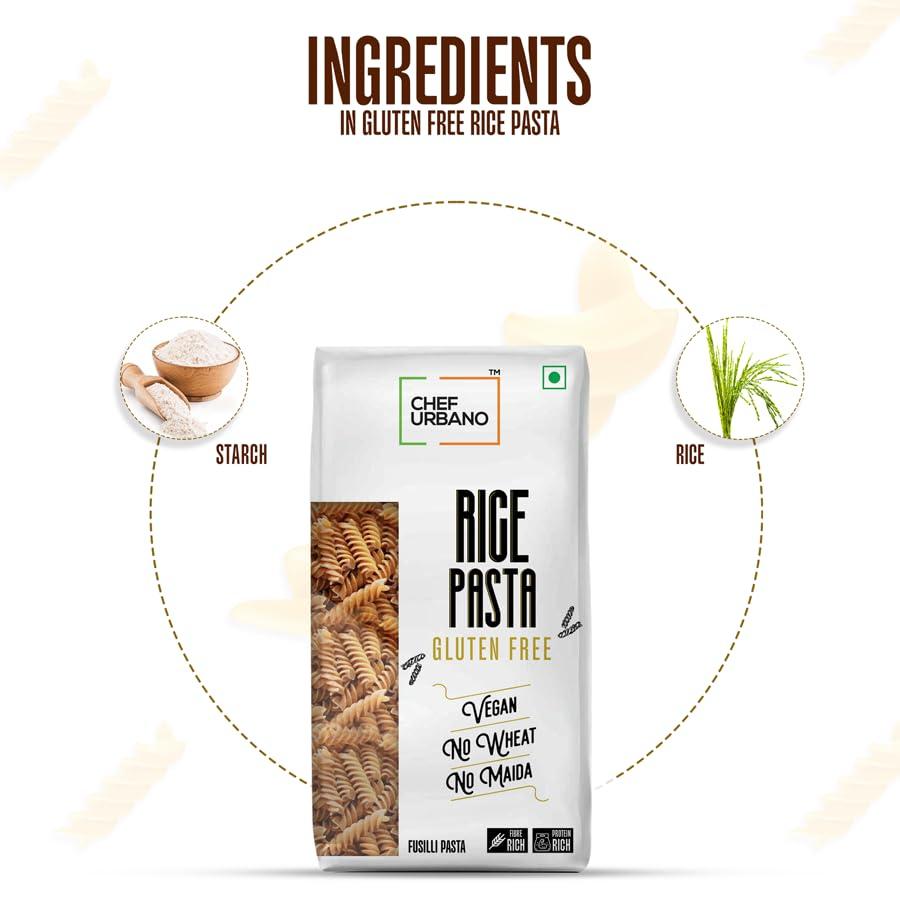 CHEF URBANO Chef Urbano Gluten Free Rice Fusilli Pasta 250 Gms| No Maida | No Wheat | No Transfat | Healthy Pasta | High Fibre | High Protein