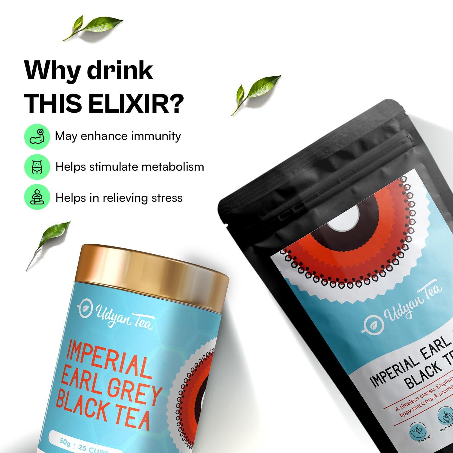 Udyan Tea Udyan Tea Imperial Earl Grey Black Tea, 100g (40 Cups) | Energises & Reduces Fatigue and Stress