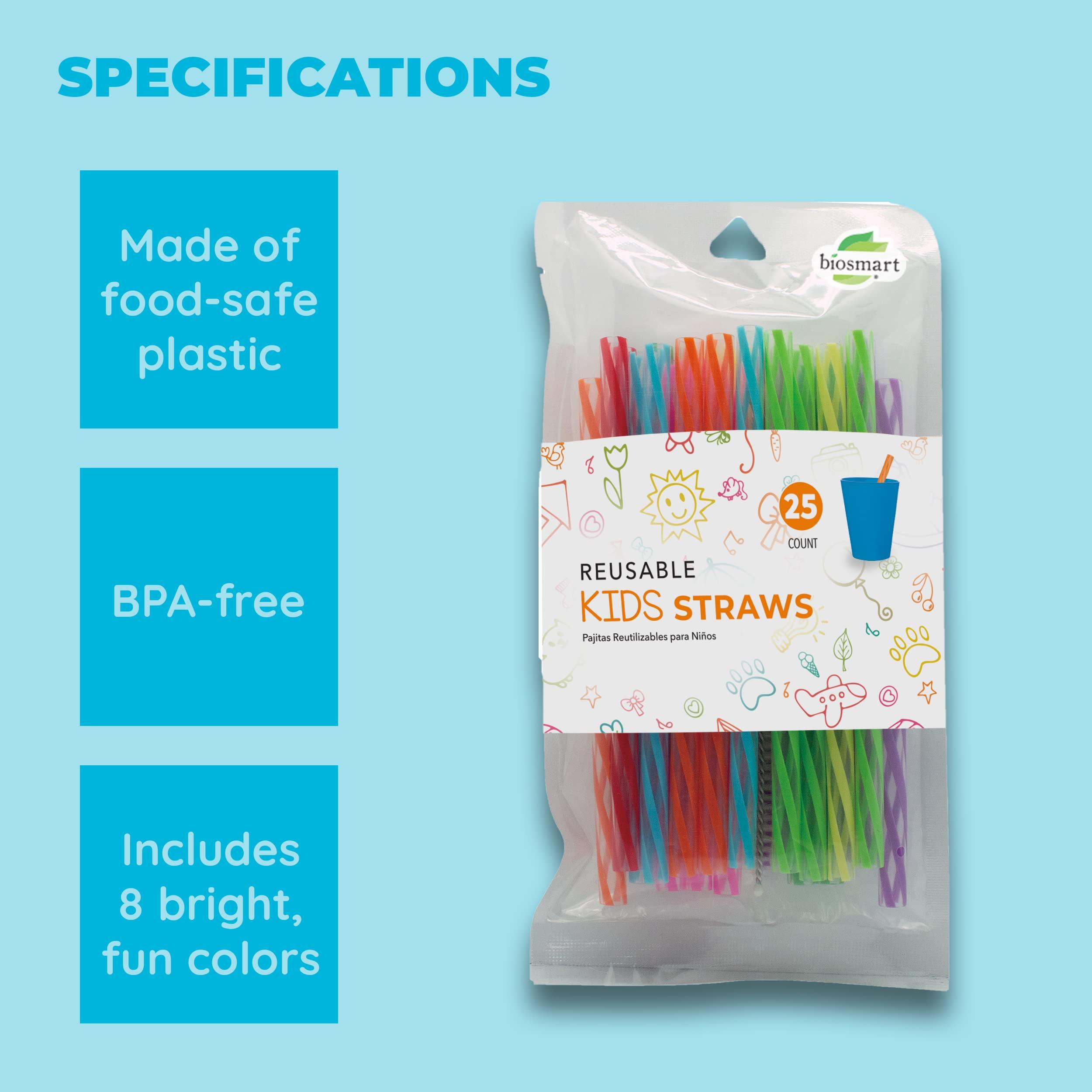 Jacent Jacent Plastic Reusable Kids Straws Plus Cleaning Brush, 6 Inch - 24 Count per Pack, 1 Pack