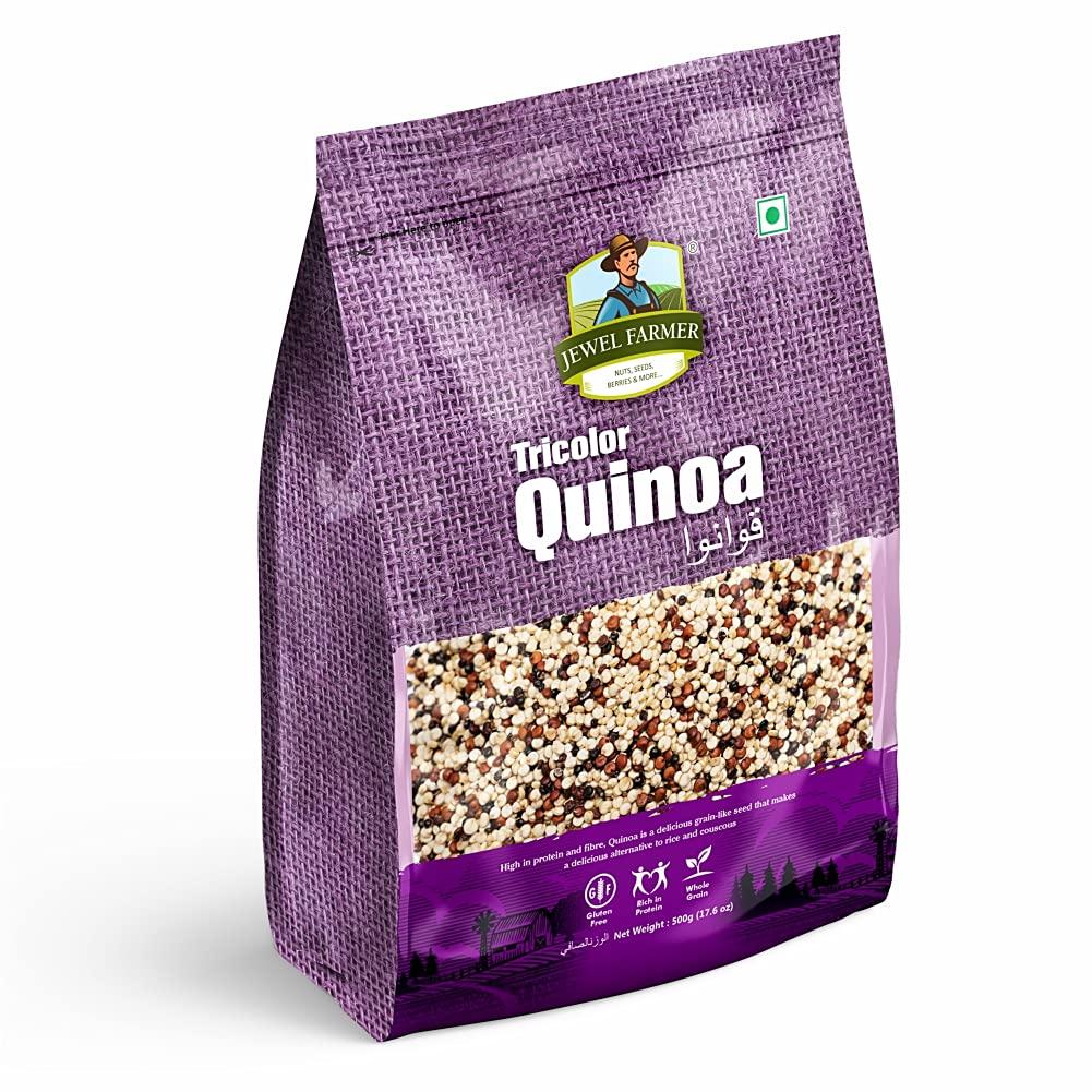 JEWEL FARMER JEWEL FARMER Tricolour Quinoa Gluten-Free Whole Grain with Rich Dietary Fibre, Protein & Calcium, Alternative to Rice & Couscous (500g)