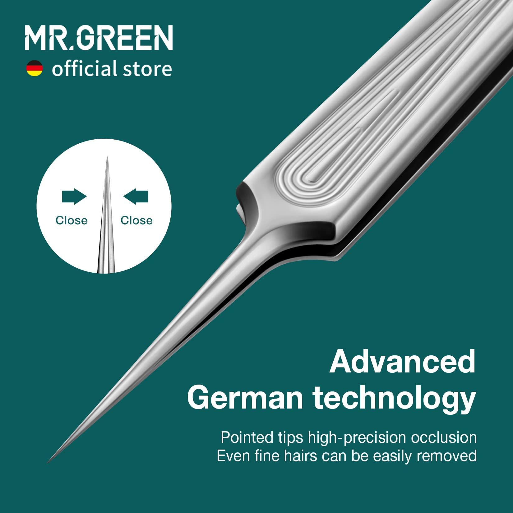 MR.GREEN MR.GREEN Ingrown Hair Tweezers Needle Nose Pointed Tips Tweezers For Eyebrows Splinters Blackhead Removal Acne Clip Extractor (Long)