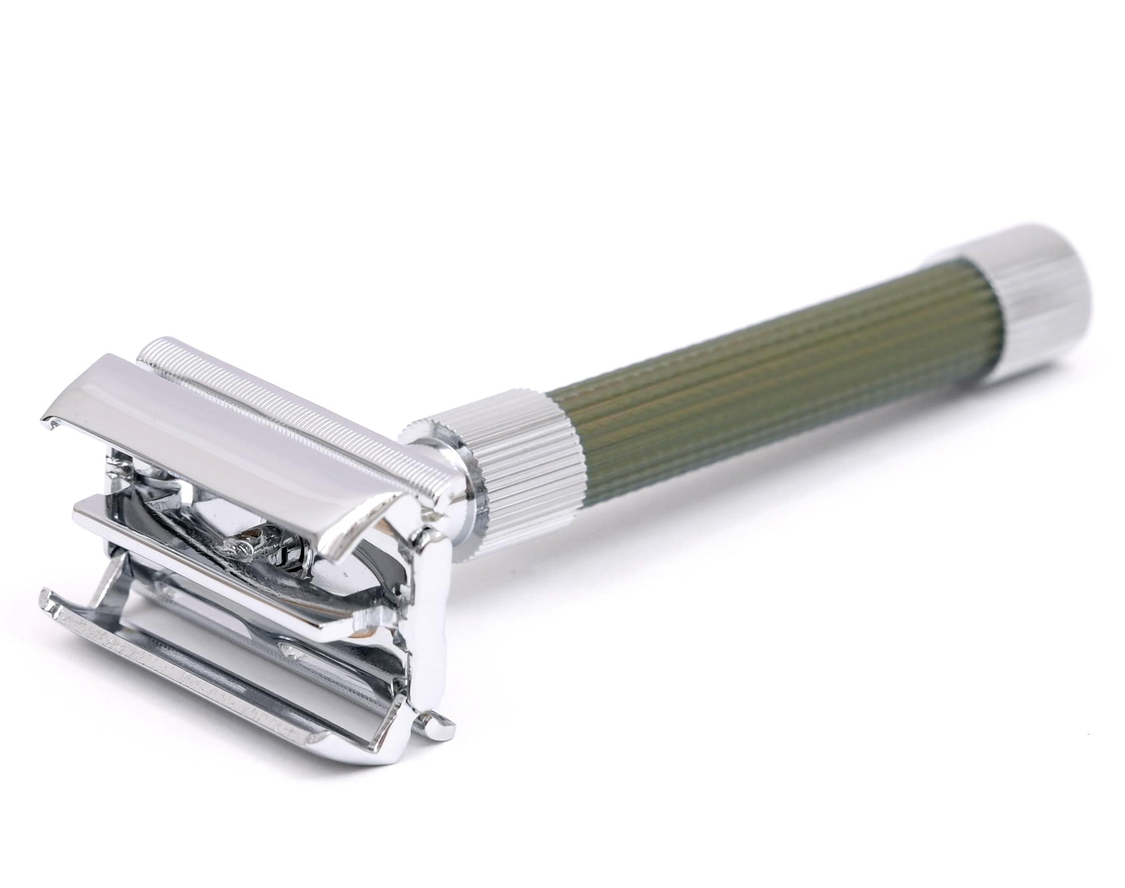 Rolason Rolason Brass Alloy Butterfly open one piece double edge metal safety razor (Olive Green)