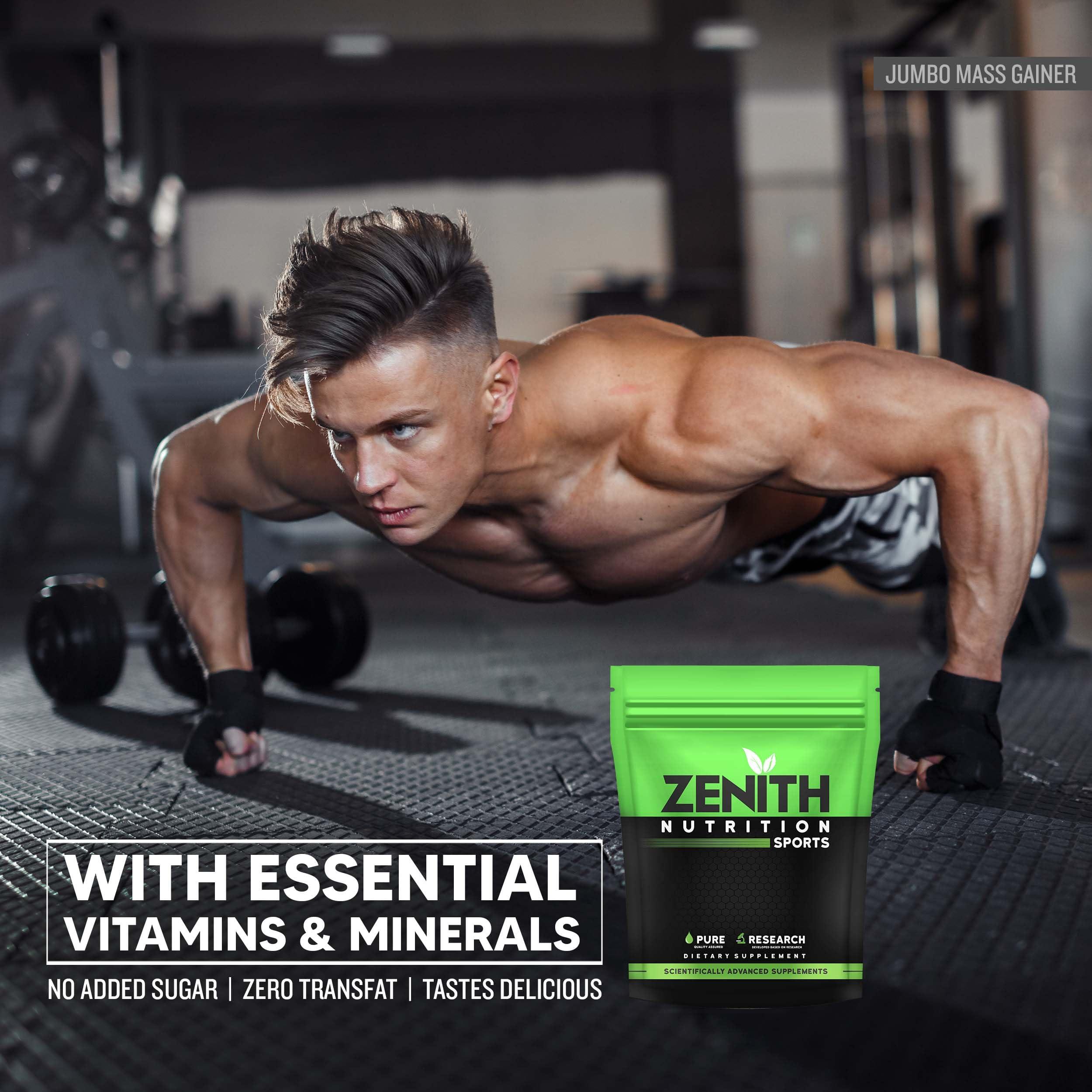 Zenith Nutrition Zenith Sports Jumbo Mass Gainer 1kg | Promotes Muscle Strength | 63g Carbs | 3.5g Protein | Double Rich Chocolate Flavor