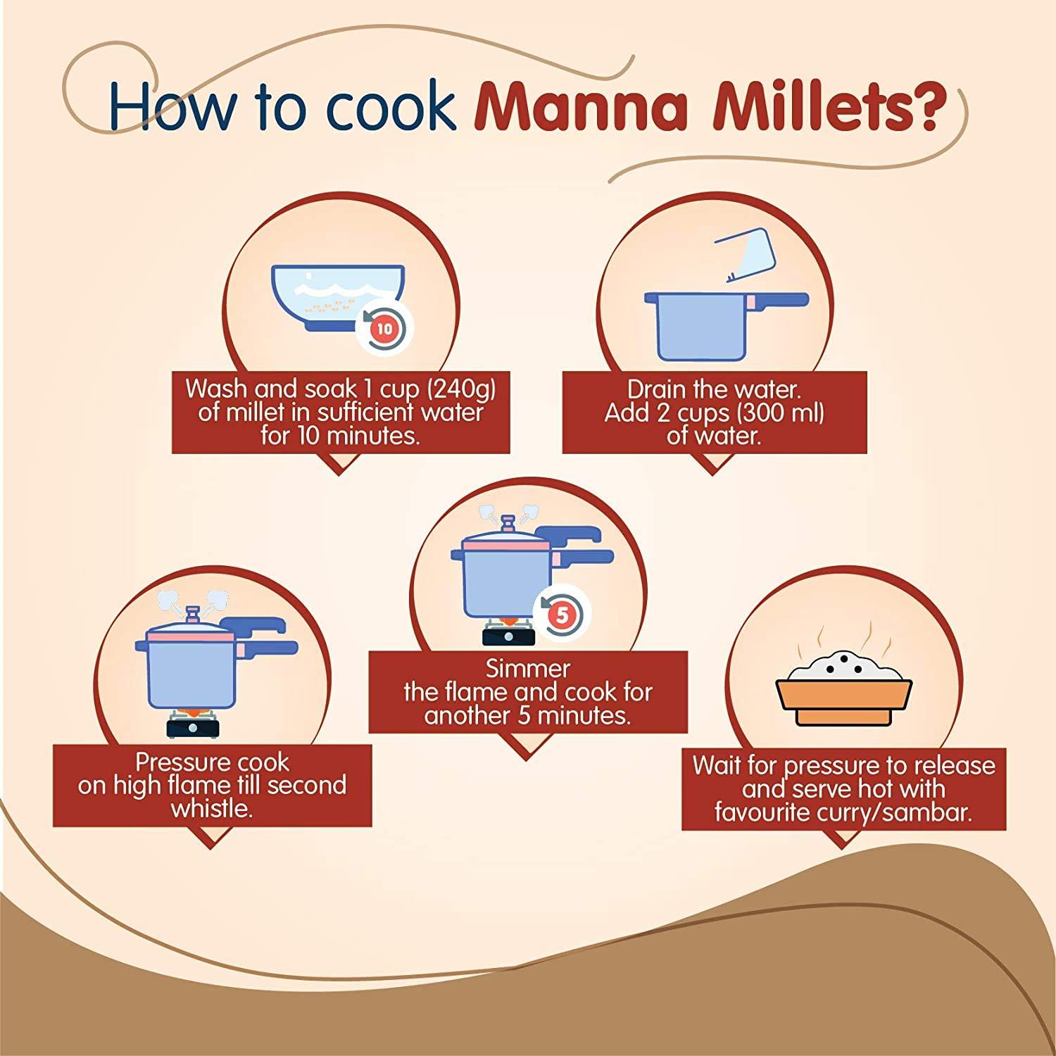 Manna Manna Millets 5Kg Combo Pack of 5, Unpolished Millets, Siridhanya,Certified Low GI, Little 1kg, Kodo 1kg, Foxtail 1kg, Proso 1kg, Barnyard 1kg. Natural Grains 500g(Pack of 10)