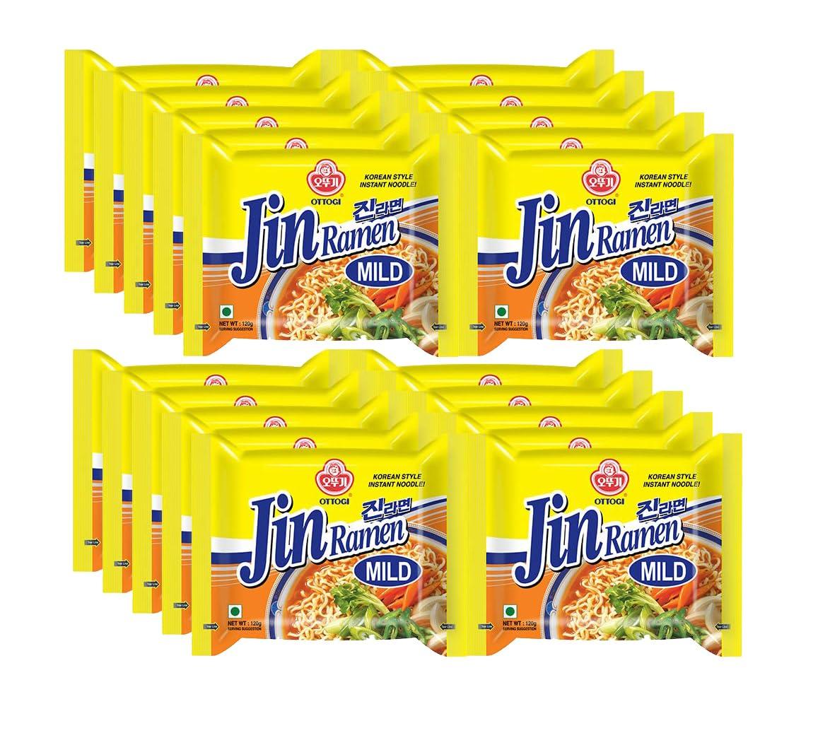 Ottogi Ottogi Jin Ramen Korean Style Vegetarian Instant Noodles, Mild Flavor 120 Gram, Pack Of 20 (Product Of Korea)