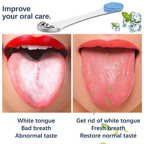 Moosec Tongue Scraper Cleaner for Reducing Bad Breath, Stainless Steel Tounge Cleaner with 2 Replaceable Tongue Brush