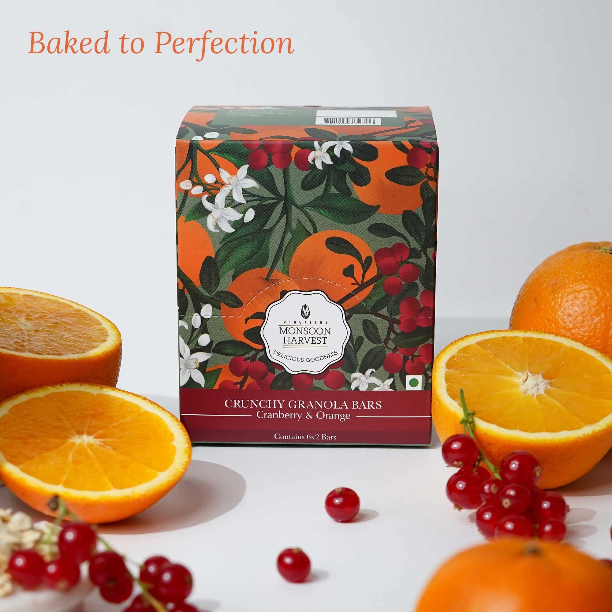 MONSOON HARVEST MONSOON HARVEST Wingreens Crunchy Millet Granola Bars - Cranberry & Orange - Pack of 6, Healthy Vegan Breakfast Energy Bars, Gluten Free, High Fiber, (40 Grams Each), with Rolled Oats