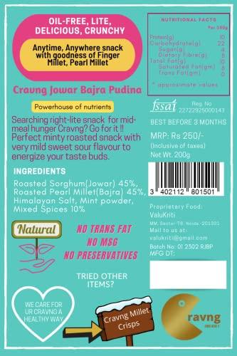 Cravng Cravng Jowar Bajra Pudina Mix | Roasted Diet Millet Namkeen | Crunchy Crispy Tasty Non-Fried | Gluten-Free| Healthy Snack | Ready to Eat | 400g (Mint)