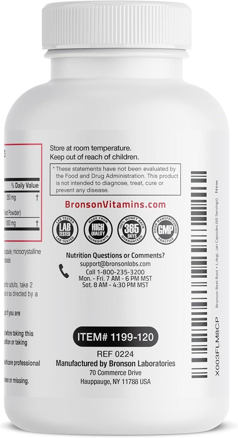 ATHINIKA NUTRITION Beet Root + L-Arginine 2000 MG Nitric Oxide Production- Non-GMO, 120 Vegetarian Capsules