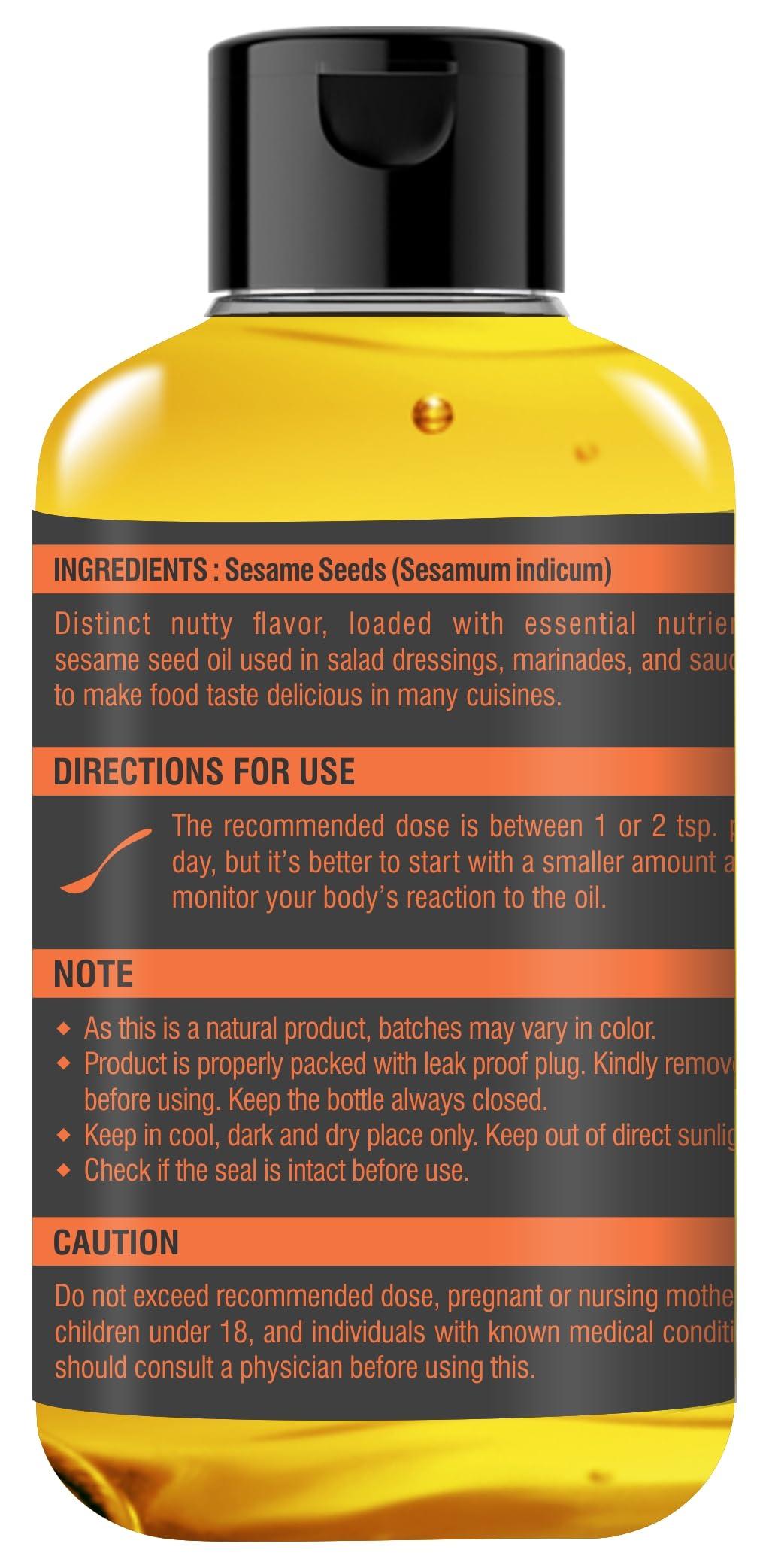 Holy Natural - The Wonder of World Holy Natural Cold Pressed Organic Sesame/Til/Gingelly Seed Oil (300ml), Extra Virgin, No GMO, Edible oil.